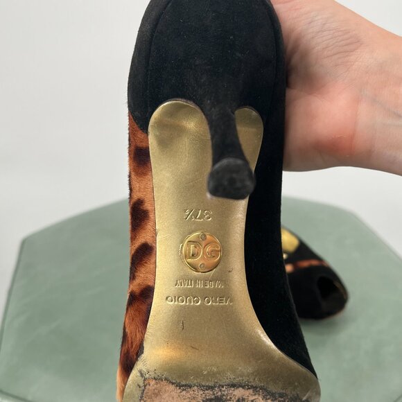 Dolce and Gabbana Leopard Print Peep Toe Heel 37.5 - Picture 7 of 7